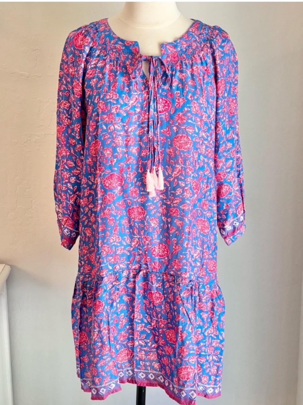 Natalie Martin Stevie Dress Blue Pink Floral Print, Small NWT